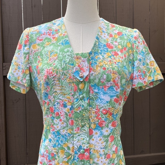 Vintage Nat Kaplan Couture floral garden sheath dress USA size 8 - Picture 5 of 11